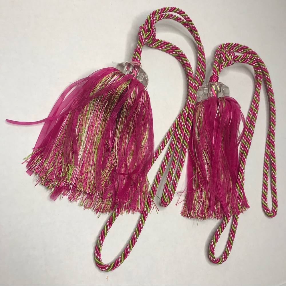 Curtain Tassel Tie Backs pink and green